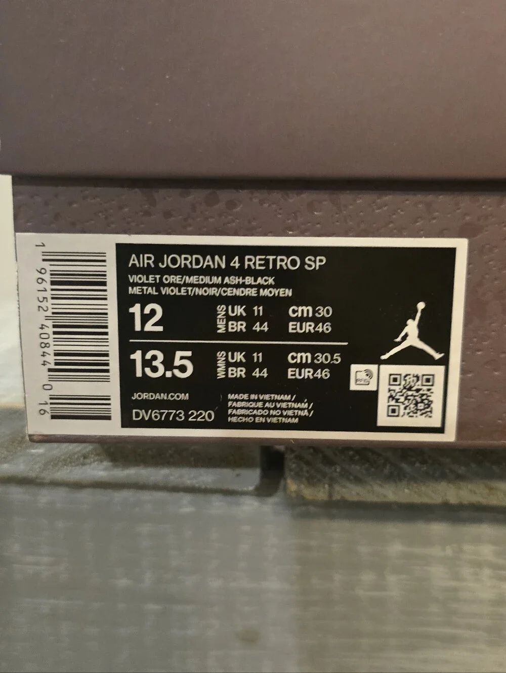 Nike Air Jordan 4 A Ma Maniere Retro SP Violet Ore Medium Ash Black Men's 12